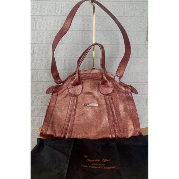 La Gioe di Toscana Dome Large Maroon Metallic Pebbled Leather 2-way bag EUC - Picture 3 of 16